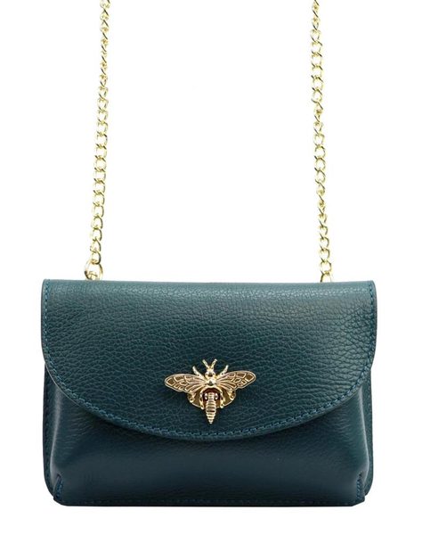 Kožená malá dámská crossbody kabelka na řetízku petrolejová modrá