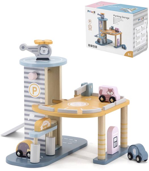 VIGA DŘEVO PolarB Garáž 2 patra se 3 auty a helikoptérou *DŘEVĚNÉ HRAČKY*