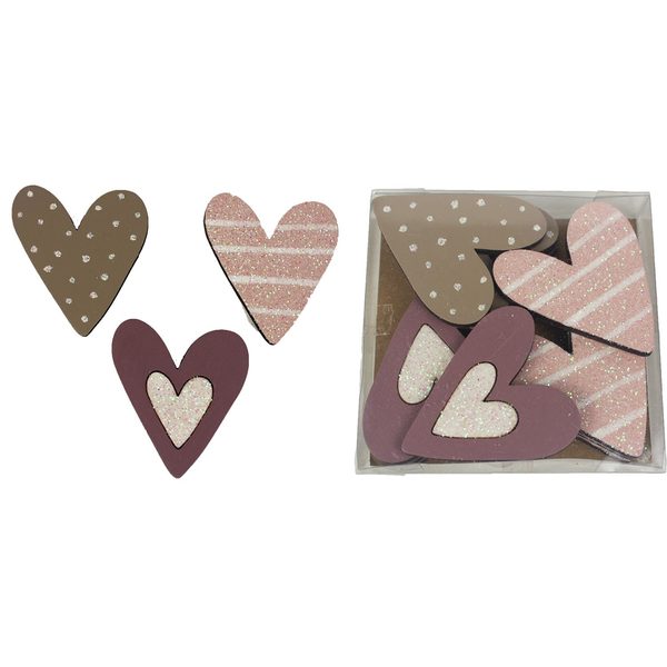 Srdíčka dekorační, 12ks D2344 - 5,3 x 6 x 0,5 cm