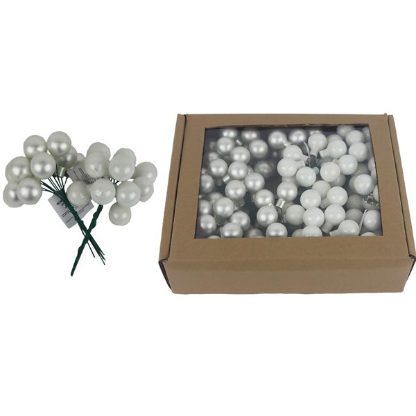 Skleněné baňky na drátku perleťové, pr. 2cm, S0570-26/BOX 144 ks - 2 cm