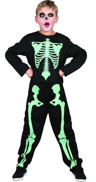 KARNEVAL Šaty kostra svítící ve tmě vel.M (120-130 cm) 5-9 let KOSTÝM