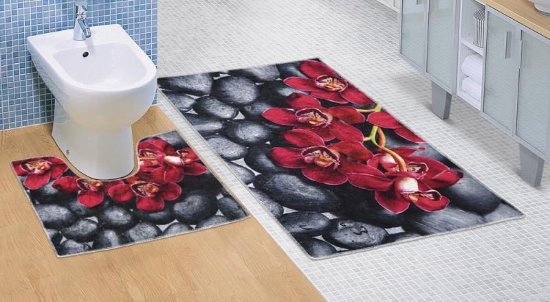 Koupelnové předložky 3D tisk sada - sada 60x100, 60x50 cm orchidea