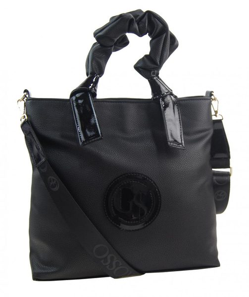 Větší moderní černo-zlatá dámská kabelka s ozdobnými ručkami S681 GROSSO