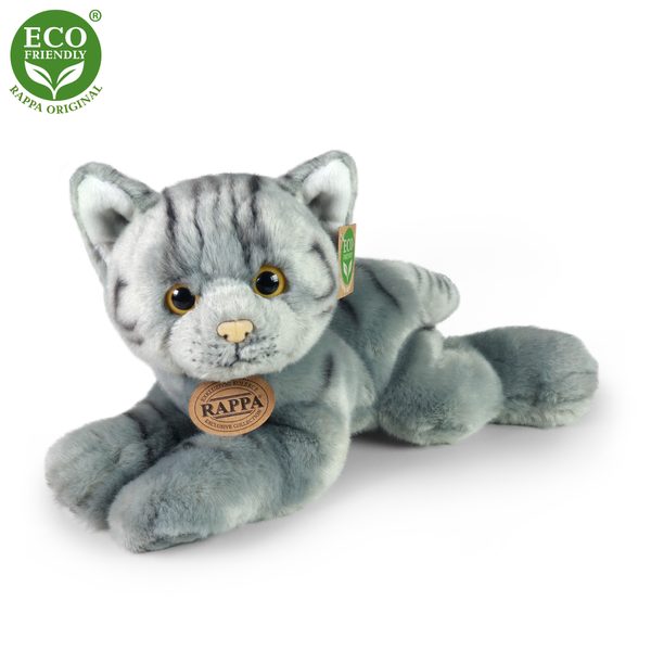 Plyšová kočka šedá ležící, 30 cm ECO-FRIENDLY