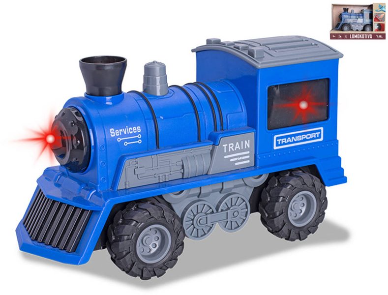 Lokomotiva modrá vláček na setrvačník na baterie Světlo Zvuk