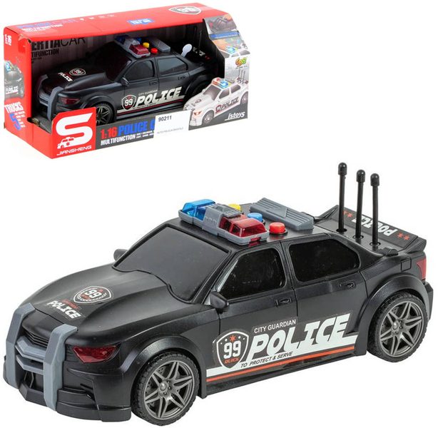 Auto sportovní policejní černé na setrvačník policie na baterie Světlo Zvuk