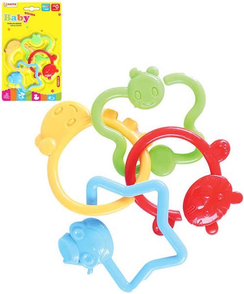 Baby chrastítko spojené tvary zvířátka 4ks pro miminko plast