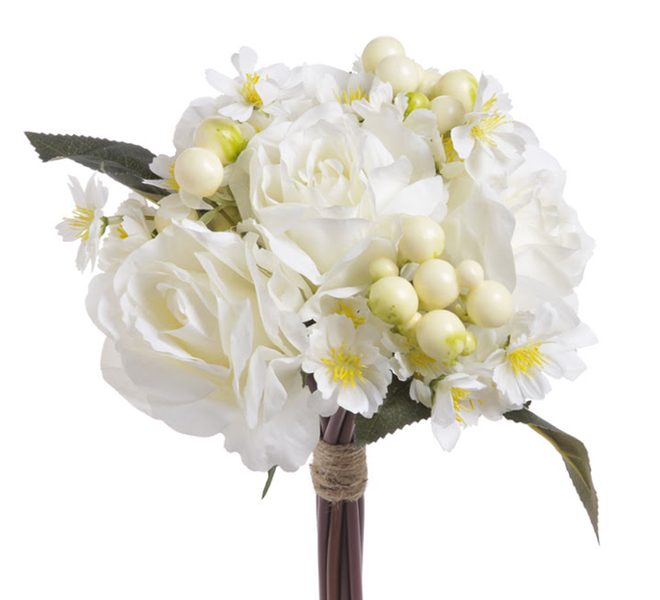 Kytice růží s květy a bobulemi 10 ks - krémová