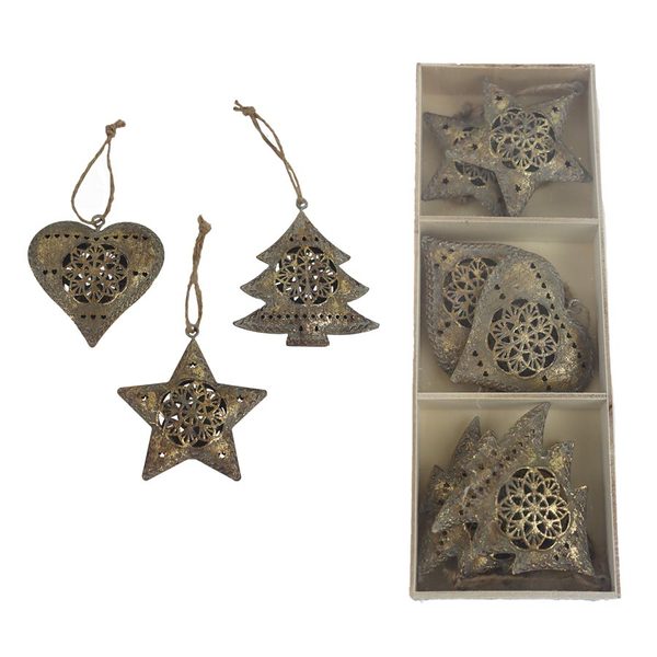 Dekorace k zavěšení, 6 ks K3710 - 6,5-6,8x1,2x6,5-8cm