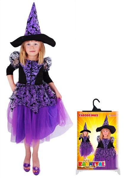 Karnevalový kostým čarodějnice/halloween fialová s rukávy vel. M