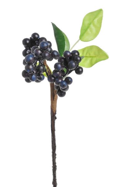 Umělá větvička bobulky s lístky - černomodrá