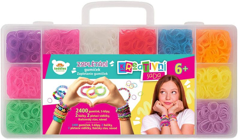 UDĚLEJ SI NÁRAMEK Gumičky LOOM BANDS 2400ks set s doplňky mix barev