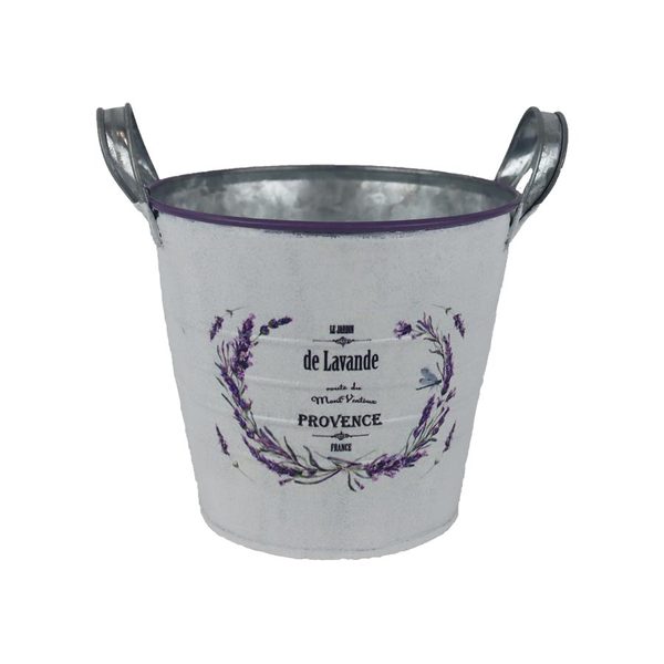 Květináč plechový motiv levandule K4595/2 - Round:14.5x13-16 Bottom:10