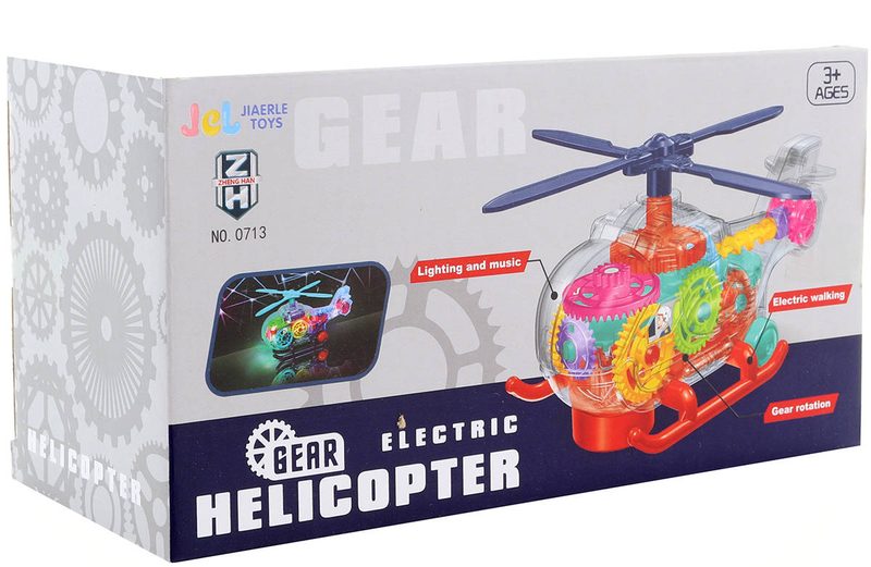 Vrtulník transparentní s ozubenými kolečky na baterie Světlo Zvuk