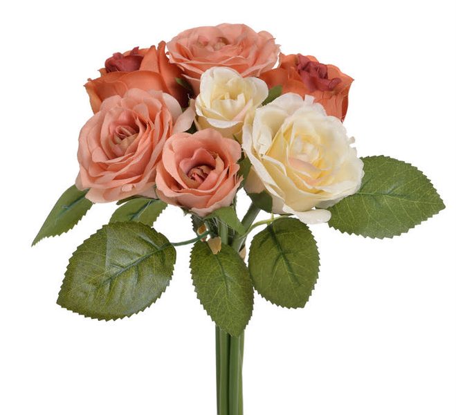 Umělá kytice růží 7 ks - broskvová/krém/terakota
