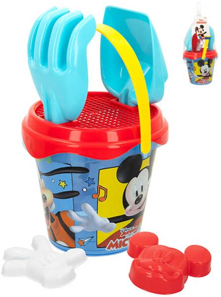 Sada na písek Disney Mickey Mouse kyblík 13cm se 2 nástroji a formičkami