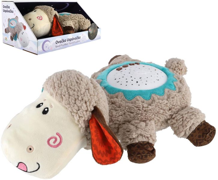 PLYŠ Ovečka baby usínáček projektor na baterie pro miminko Světlo Zvuk