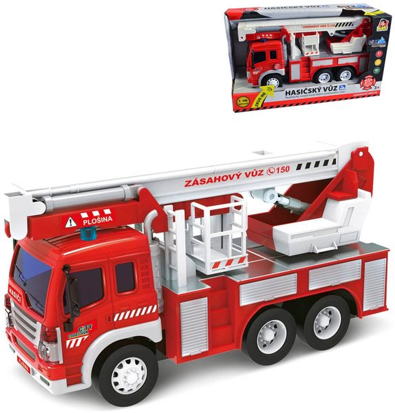 Auto požární s plošinou hasičský vůz na baterie Světlo Zvuk