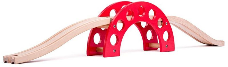 WOODY DŘEVO Most červený oblouk s kolejemi doplněk k vláčkodráze