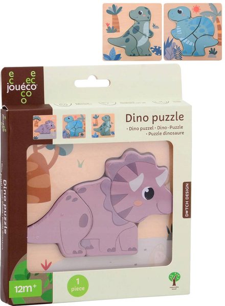 JOUECO DŘEVO Puzzle baby vkládací Dino na desce velké dílky 3 druhy