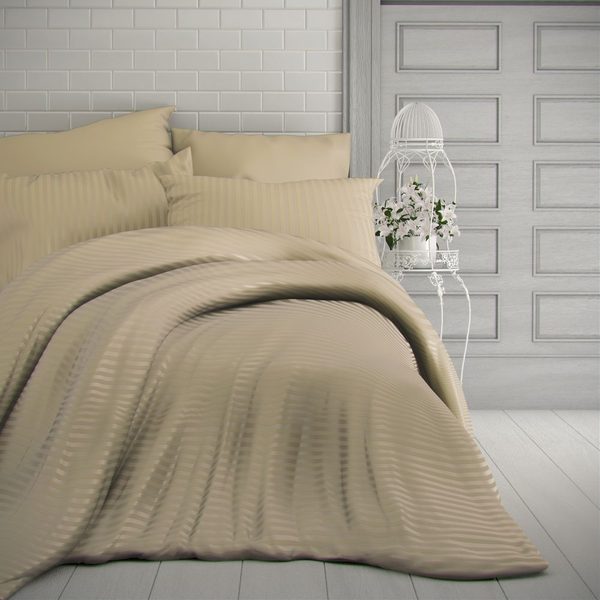 Ložní saténové povlečení s proužkem 140x200, 70x90cm CAPPUCCINO