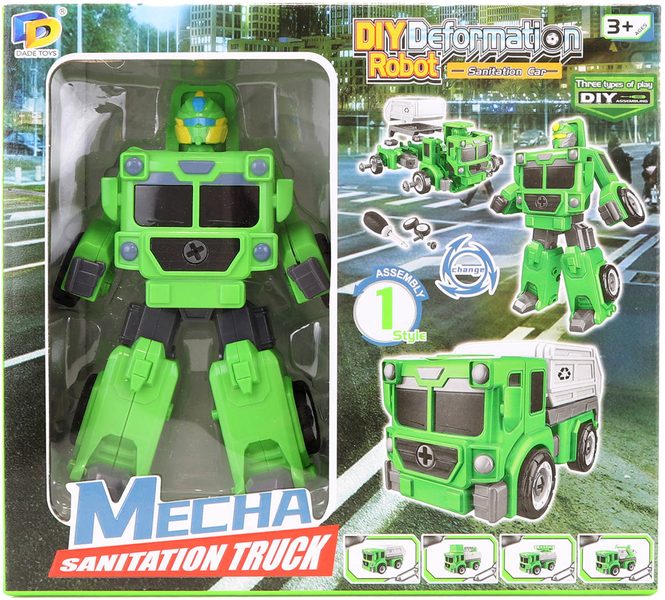 Transrobot skládací zelený auto popeláři montážní set s nástrojem 2v1