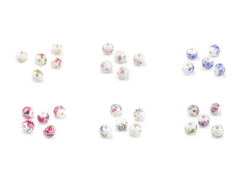 Porcelánové korálky s květy Ø10 mm 5 ks
