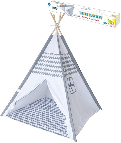 Dětské teepee 120×120×150 cm (šedé, okno)