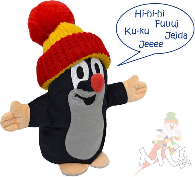 Mluvící maňásek Krtek 25 cm (červený kulich, zvuk)