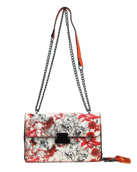 Crossbody dámská kabelka na řetízku s potiskem 6257 oranžová