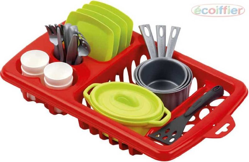 Dětská sada nádobí set kuchyňský s odkapávačem a doplňky 34cm PLAST