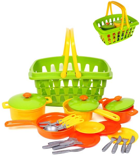 Kuchyňský set dětské barevné nádobí s nákupním košíkem 23ks plast