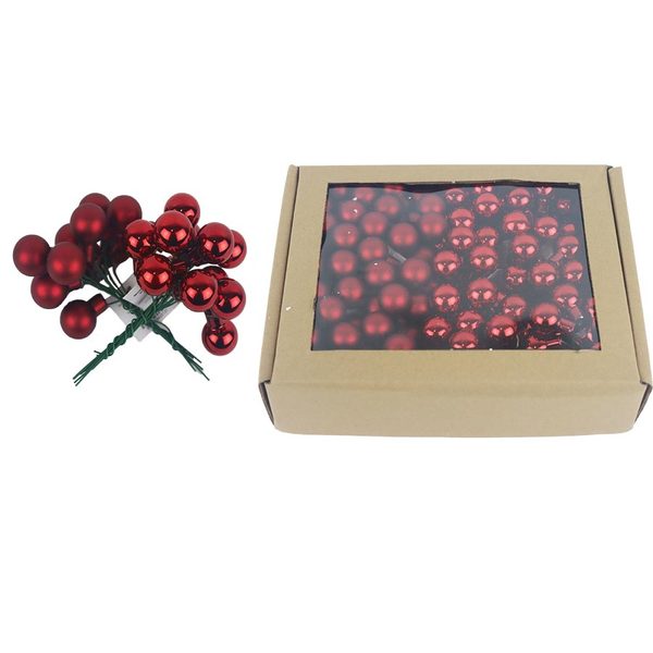 Skleněné baňky na drátku červené, pr. 2cm, S0570-34/BOX 144 ks - 2 cm