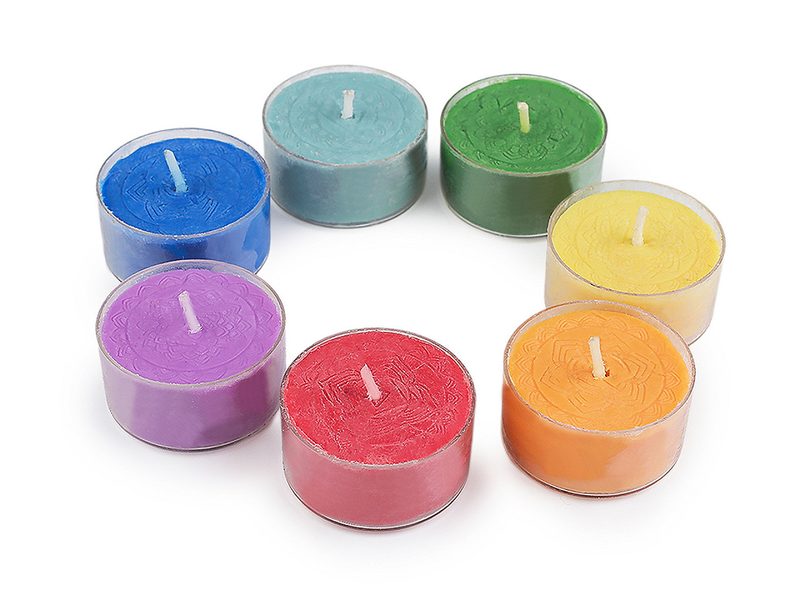 Vonná čakrová čajová svíčka, sada 7 ks