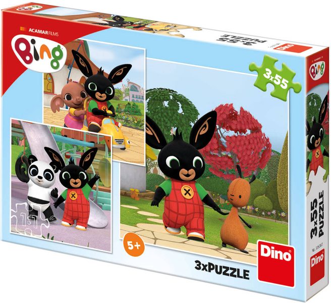 DINO Puzzle Králíček Bing si hraje 3x55 dílků 18x18cm skládačka