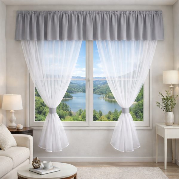 Voálový set s kanýrem Rongo 2x 180x150 cm + kanýr 40x300 cm šedá