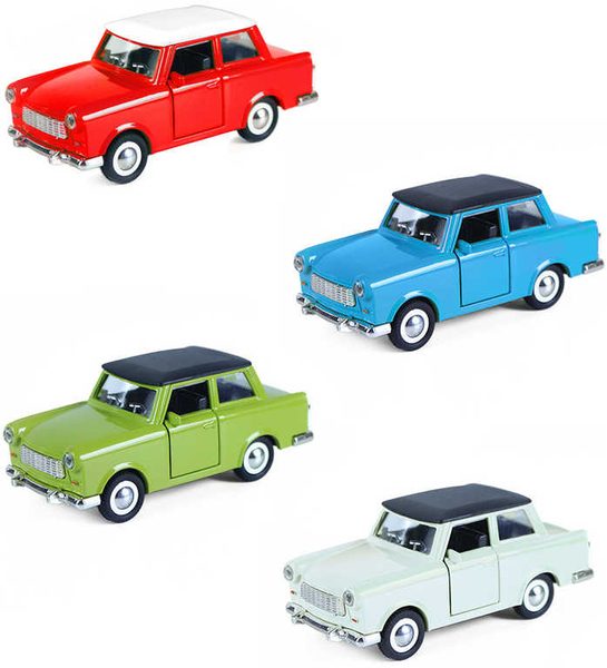 Auto retro Trabant kovový model zpětný chod 4 barvy v krabičce