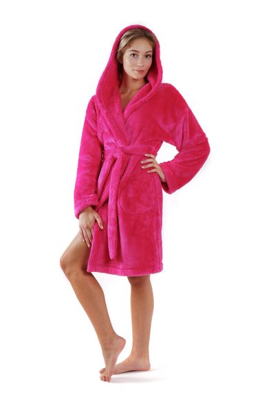 Krátký župan s kapucí Lilly extra one size malinový 33 20 3430