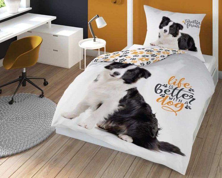 Povlečení Border kolie Life bavlněné 140/200, 70/80 cm