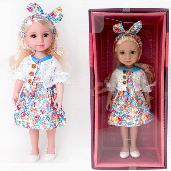 Panenka Plejo 38 cm (blond vlasy, květinové šaty)