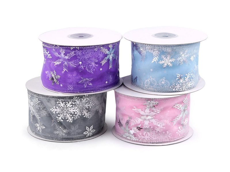 Vánoční organzová stuha metalické vločky šíře 60 mm METRÁŽ
