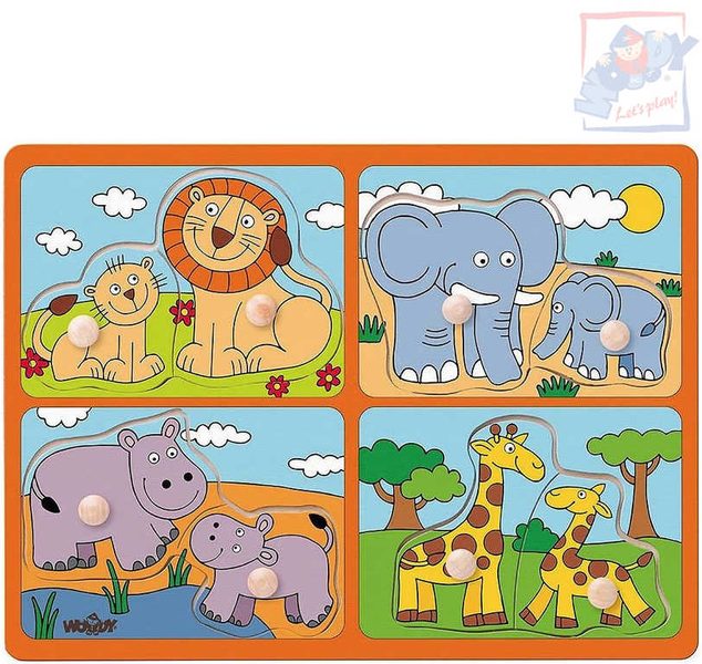 Baby puzzle s úchyty mláďata 4x2 dílky na desce pro miminko