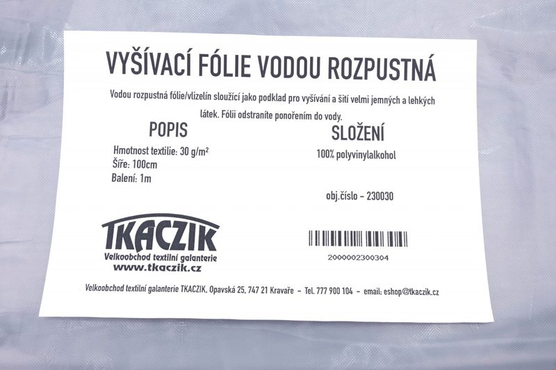 Fólie vodou rozpustná 30g/m šíře 100cm