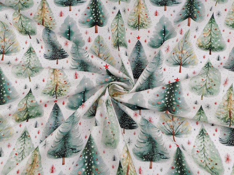 Vánoční bavlněná látka / plátno stromečky Premium METRÁŽ