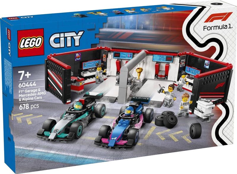 LEGO City garáž F1 s vozy Mercedes-AMG a Alpine 60444