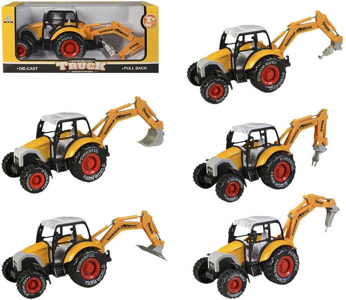 Stroj stavební 24cm bagr kovový zpětný chod 5 druhů v krabici