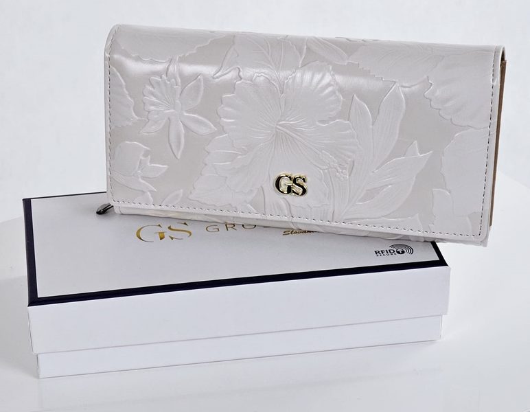 GROSSO Kožená matná dámská peněženka RFID béžová s listy v dárkové krabičce