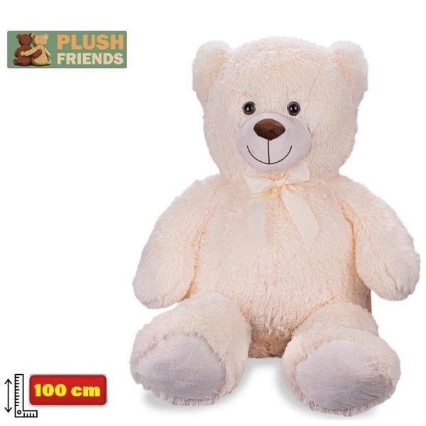 PLYŠ Medvěd 100cm krémový velký s mašlí *PLYŠOVÉ HRAČKY*