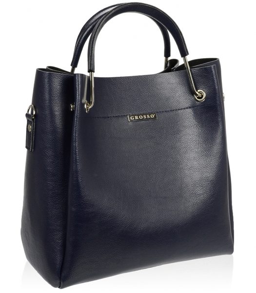 Modrá elegantní dámská kabelka S728 se stříbrnými doplňky GROSSO
