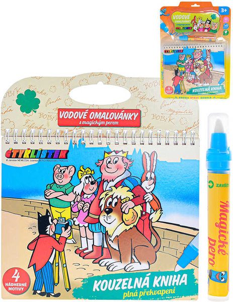Omalovánky vodové Čtyřlístek 4 listy 20x17cm set s magickým perem